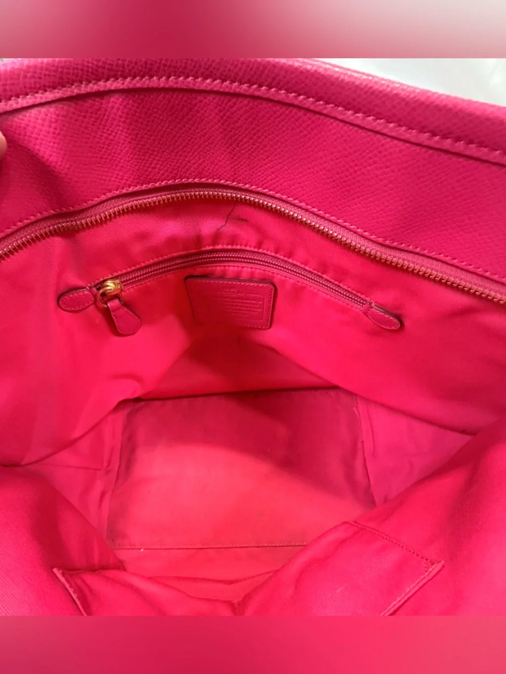 Coach Fuchsia Leather Tote with Gold Hardware